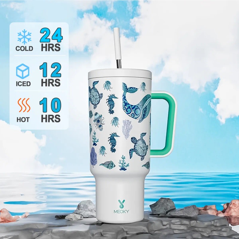 Meoky Vaso Térmicos De Inoxidable Con Calor/frí Pajilla 40oz
