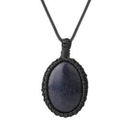 EDEN'S CALL Healing Oval Crystal Pendant Necklace for Men Women Cord Wrap Reiki Stone Pendant with Adjustable Rope, Blue Sand
