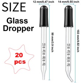 Paifeancodill Glass Dropper, 20 Pcs Eye Droppers, 1ml Glass Pipette, High Suction Pipette for Essential Oil, Nutrient Liquid, Fluids (Bent-Tip)