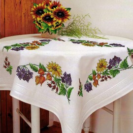 KAMACA Summer Time Tablecloth Embroidery Kit Cross Stitch Pre-Drawn Cotton Embroidery Set with Embroidery Template (Tablecloth 80 x 80 cm)