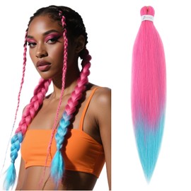 S-noilite Long EZ Braids Pre-Stretched Easy Braiding Hair Extensions for Crochet Box Twist Braids Ombre Yaki Texture Synthetic Hair Hot Water Setting,26 Inch 1Pack 90g,Bright Pink to Blue