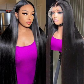AUOU AUOU 30 Inch 13x6 Lace Front Wigs Human Hair 200 Density Straight HD Lace Front Wigs Human Hair Pre Plucked 13x6 Lace Frontal Straight Human Hair Wigs for Women Glueless Wigs Human Hair Natural Color