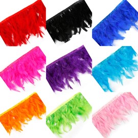 Yalulu 2 Metres Feather Fringe Trim Belt Feather Trim Band Feather Trim Feather Fringe Sewing Costume Decoration (Black)