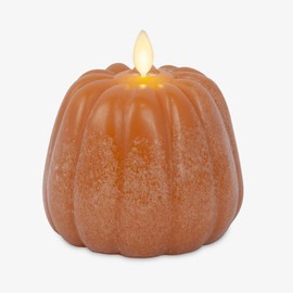 Luminara Pumpkin Figural Flameless Flickering Moving Flame LED Candle (4" x 4.3"), Chalky Finish Real Unscented Wax, Time Function (Marmalade)