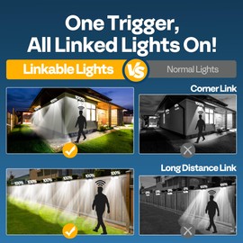 VIVOHOME Linkable Solar Lights Outdoor, 2500LM Motion Sensor Wall Lights with Diffuser for Extra Wide Lighting, IP65 Waterproof, Solar Powered for Fence Garden, Patio, Porch, Yard, 4 Pack