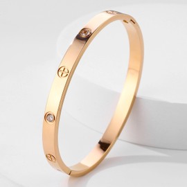 YAISZYW 18K Gold-Plated Cubic Zirconia Women's Bracelet, Stainless Steel Love and Friendship Bracelet, Mother's Day, Father's Day, Valentine's Day Gifts (Cross+Zircon+Rose Gold)