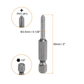 HARFINGTON 5pcs #1 Phillips Screwdriver Bit PH1 1/4" Hex Shank 2" (50mm) Long Magnetic S2 Steel Industrial Grade Screw Driver Bit Cross Head Electric Drill Bits 0.138" (3.5mm) Rod