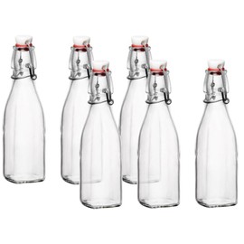 Bormioli Rocco 8.5oz Swing Bottle (Set of 6) - Reusable Glass Bottles with Airtight Leakproof Swing Tops, BPA-Free Bottle, Great for Homemade Syrups, Dressings, Infused Oils, Fresh Juices