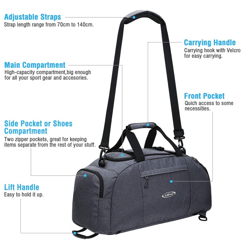 G4Free 40L 3-Way Duffle Backpack Gym Bag for Men Women
