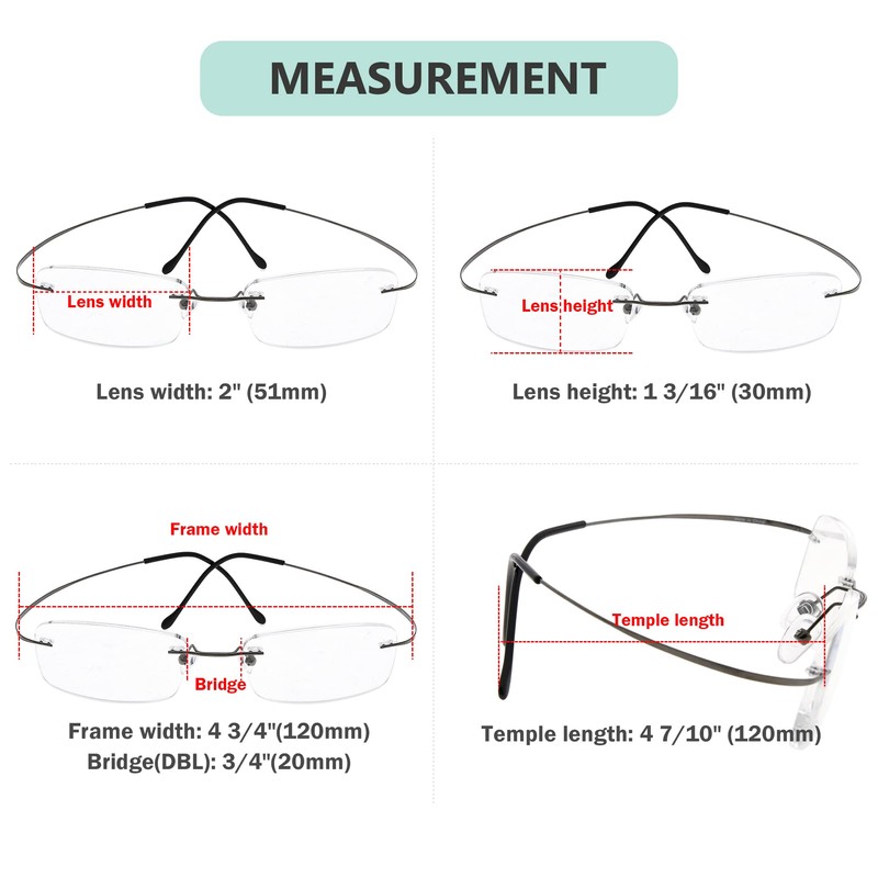 Eyekepper Titanium Rimless Reading Glasses Readers Men Women Gunmetal +2.5