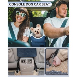 PETSFIT Center Console Dog Car Seat with Safe Protection Hooks, Pet Car Seat with Upgraded Safety Tethers, Washable Cushion, Console Dog Car Seats for Small Dogs Up to 9 Lbs(Blue)