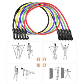 11pcs Resistance Bands Set Workout Fitness Exercise Tube Bands Door Anchor Ankle Straps Cushioned Handles with Carry Bags for Home Gym Travel