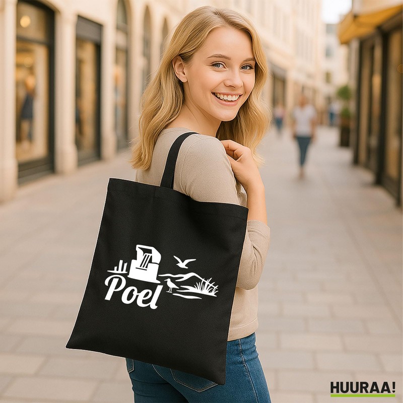 Huuraa Jutebeutel Poel Strandmotiv Geschenk 10 Liter Black Baumwolle Poel