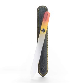 GERMANIKURE Czech Crystal Glass Nail File in Suede Leather Case - Original Orange - Professional Manicure & Pedicure Products for Smooth Easy Shaping of Natural Nails