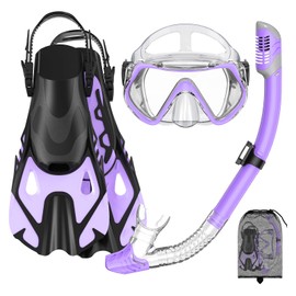 Snorkeling Gear Set for Adults – Dry Top Snorkel Set, Panoramic Anti-Fog Mask, Adjustable Swim Fins – Travel Diving Kit with Storage Bag