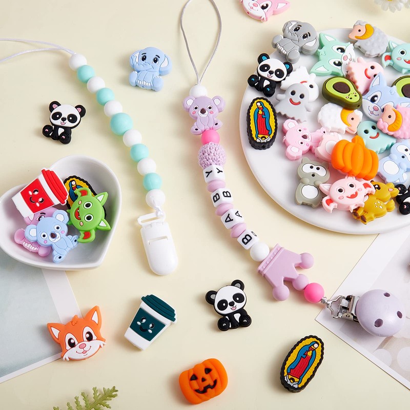 WEWAYSMILE 12pc Animal Silicone Beads DIY Crafts, Koala Style