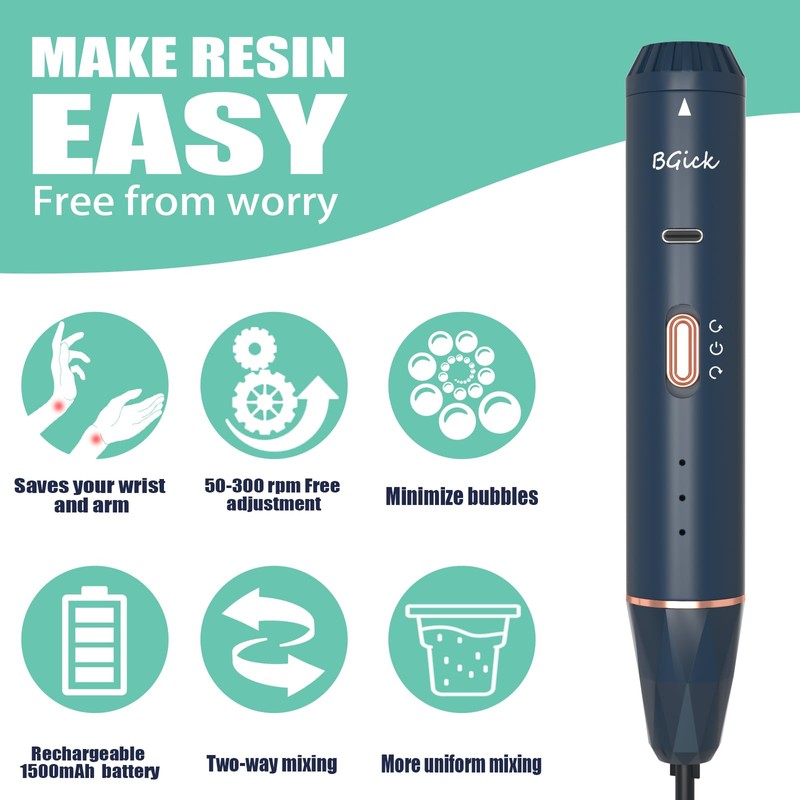 Upgraded Resin Mixer, Handheld Rechargeable Mixer with Minimizing Bubbles,Epoxy Resin