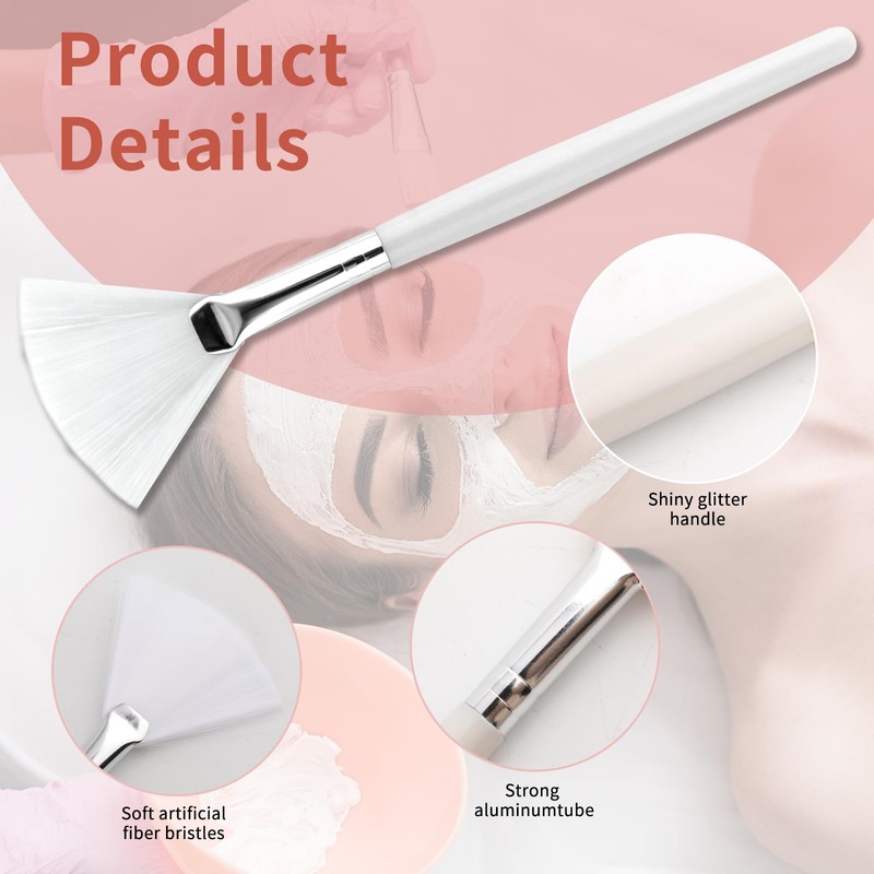 20 Pcs White Facial Fan Brush Set, Soft Face Mask
