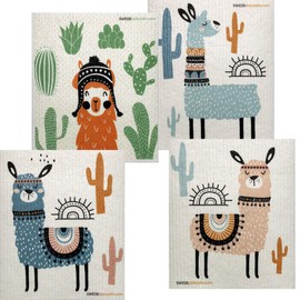SWEDEdishcloths - Eco Friendly Cellulose Sponge Dish Towels - Mixed Set of 4 Llama Swedish Dish Cloths