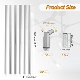 PATIKIL Threaded Extension Rod,6 Set 12" M10 x 1mm Fine Thread Lamp Pipe with Lamp Pipe Nipple,Sloped Ceiling Adapter for Pendant Light Island Lighting Chandelier Stems,Silver