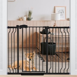 HEMRORO Extra Wide Baby Gate for Stairs Doorways with Door, 30" Tall 29-52.5" Wide Easy Install Dog Gate Indoor, Safety Metal Pressure Mounted Pet Gate with Walk-Thru Auto Close for The House, Black