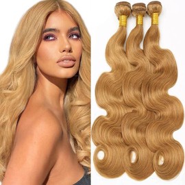 Leruikair Human Hair Bundles 18 20 22 Inch Body Wave Bundles Human Hair Honey Blonde Color 27 Unprocessed Brazilian Quick Weave Hair Bundles for Black Women