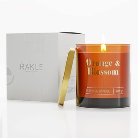 RAKLE Candles for Home Scented – Orange Blossom Scented Candle 7.4 oz – Premium Soy Wax Blend Candle Jar with Lid for Home, Meditation, Aromatherapy – Delightful Long Lasting Scents