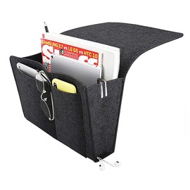 Vivva Bed Caddy Organizer Under Mattress, Pockets Felt Sofa Storage Bag, Student Dormitory Bedside Book Storage Hanging Bag, Bedside Caddy for Magazine, Headphones, Remote Control (L, Black)