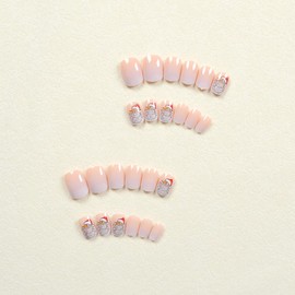 Christmas Press on Nails Short Square Fake Nails with Designs Cute Snowman Glue on Nails White Nude Ombre Stick on Nails Glossy Winter Xmas Snowman False Nails for Women Girls Holiday Manicure 24pcs