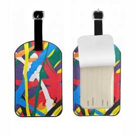 Zoczos Colorful Rainbow Strokes Suitcase Tags Abstract Modern Painting Blot Splash Luggage Tag with Full Privacy Cover Leather Strap for Travel Bag Handbag, 1 Pack
