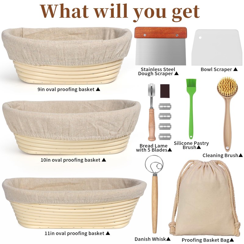 Banneton Bread Proofing Basket Set, 11 Inch Sourdough Proofing Basket