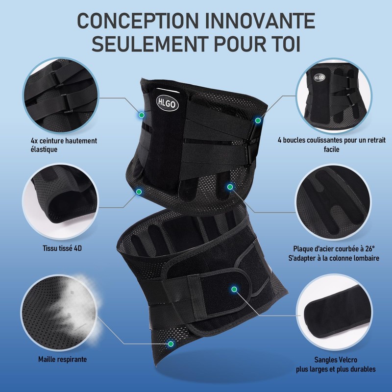 HLGO Back Support Belt with Support Struts + 3D Lumbar