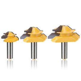 Mesee 3 Pieces 45 Degree Lock Miter Router Bit Set, 1/2 Inch Shank Joint Router Bits Woodworking Milling Cutter Tool for Making Door Window Cabinet Drawer, 1/2" 3/4" 1" Cutting Stocks