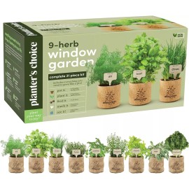 Planters' Choice 9 Herb Window Garden - Indoor Herb Growing Kit - Kitchen Windowsill Starter Kit