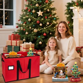 innodept12 Christmas Ornaments Collectible Storage Box - Large Decorations Organizer Bags with Adjustable Dividers and Lids, Stackable Storage for accessories and Christmas Village Houses