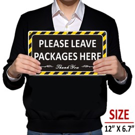 (2 Pack) Please Leave Packages Here Sign - 12" x 6.7" Metal Signs for Home, Heavy Duty Instructions, Aluminum for Outdoor Use