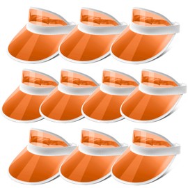 Ultrafun Unisex Candy Color Sun Visors Hats Plastic Clear UV Protection Cap for Sports Outdoor Activities (Orange-10pcs)