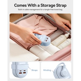 ORICO 22.5W Travel Power Strip, 7 in 1 Charging Station with 3AC, 2 USB-A, 2 USB-C, 4ft Extension Cord, Flat Plug Fashion Essential for Cruise Ship/Travel/Home/Office/Dorm -TK22