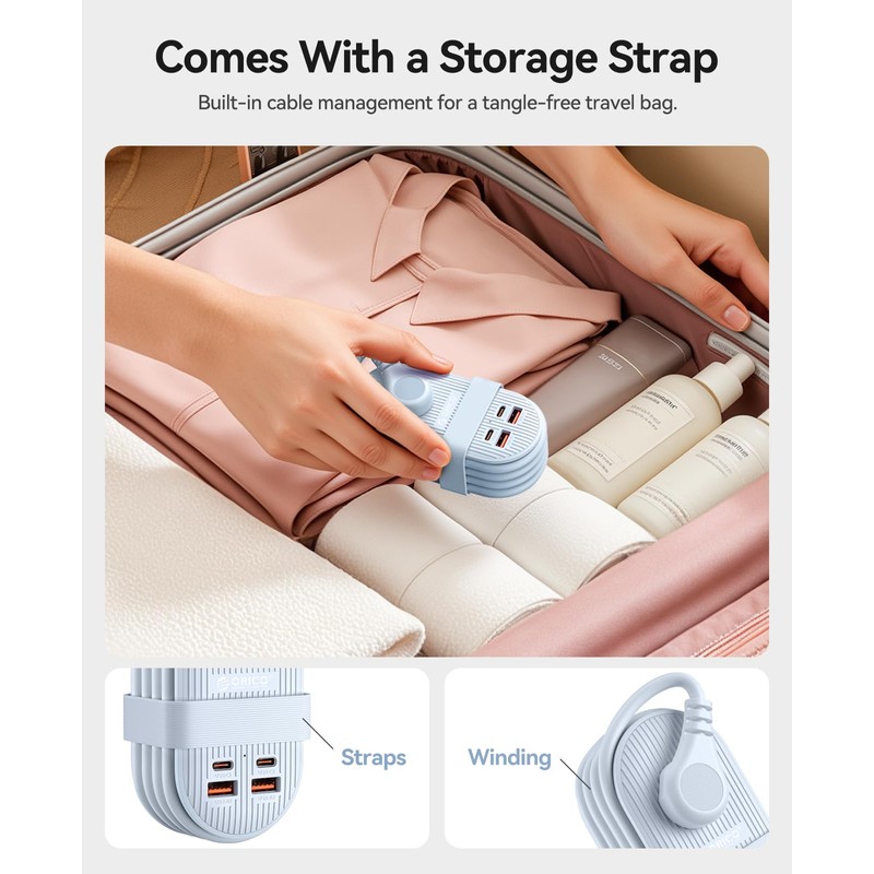 ORICO 22.5W Travel Power Strip, 7 in 1 Charging Station