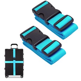 FUZVOL Luggage Straps for Suitcases Strap Suitcase Belts, 2 Pack Packing Belts Travel Accessories Adjustable Bag Strap, Blue