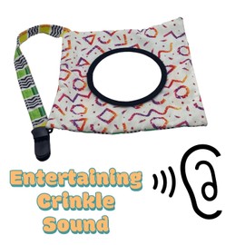 Baby Paper with Shirt Clip, Baby Paper Crinkle Toys for Babies and Toddlers, Baby Crinkle Toys for Brain and Visual Stimulation, 7 inches x 7 inches with 7.8 in Clip Extension