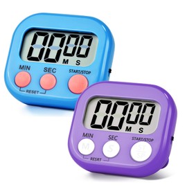 2 Pack Pack Digital Kitchen Timer Magnetic Digital Timer with Big Display Loud Ring Cooking Timers for Cooking, Game, Gym, Break Time, Classroom (2, Blue, Purple)