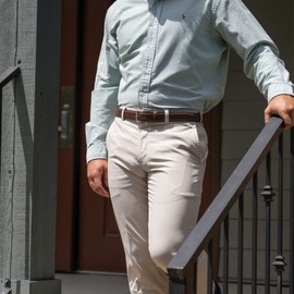 Silver Square Titanium Brown Belt - 34"