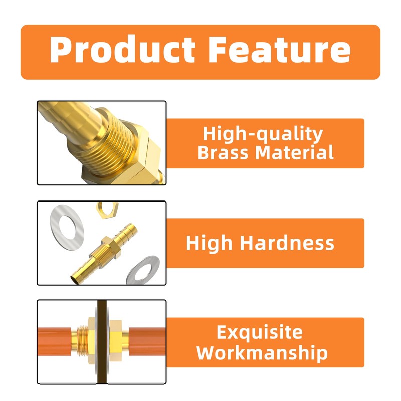 GASHER 5PCS Brass Hose Barb Thru-Bulk Bulkhead Fitting 4mm to