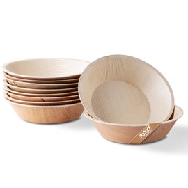 FOOGO Green 25 Disposable Palm Leaf Bowls | 6" (15cm) 10.5oz (300ml) Dessert and Salad Bowls | Round | Eco Friendly and Biodegradable |Like Wooden Bowl, Paper Bowl|Party