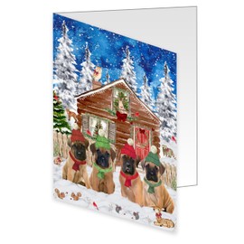 Doggie of the Day Cabin Furry Bullmastiff Dog Note Cards - Adorable Pets Invitation Cards with Envelopes - Pet Artwork Christmas Note Cards GCD2450 (1 Note Card)