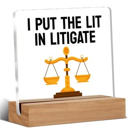 Lawyer Gifts for Women Men, Funny Lawyer Graduation Gift, Law School Gifts for Law Students, I Put The Lit in Litigate Acrylic Plaque Desk Signs Decor 4 × 4 Inches