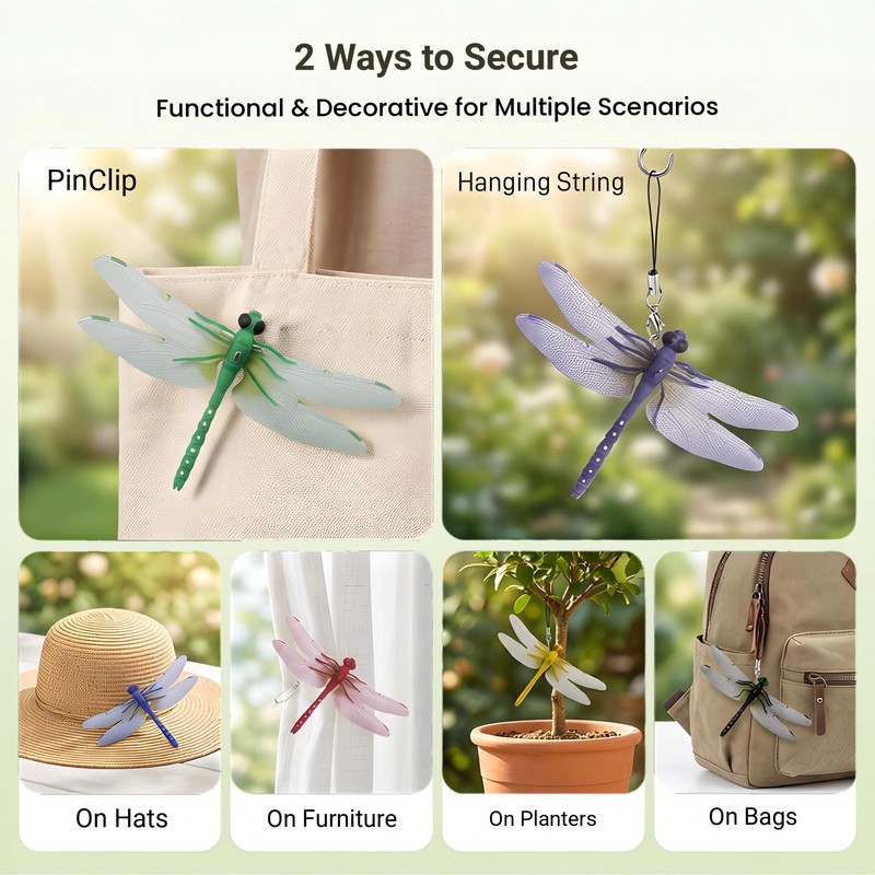 12PCS 3D Artificial Dragonfly Clips – Durable TPR/PVC Hanging Ornaments