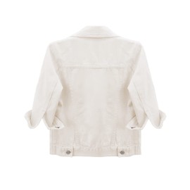 Locachy Womens 3/4 Sleeve Short Denim Jacket Lapel Button Down Cropped Trucker Jean Jackets Coats White Large