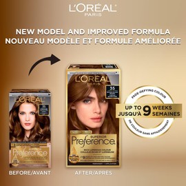 L’Oréal Paris Superior Preference 9 weeks of Luminous Fade-Defying Permanent Hair Dye, 35 Medium Golden Brown, 100% Grey Coverage, 1 Hair Dye Kit (Packaging May Vary)